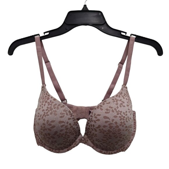 Adore Me Nude Floral Leaf Print Plunge Scalloped Band Underwire Bra Size 32DD - Picture 1 of 5